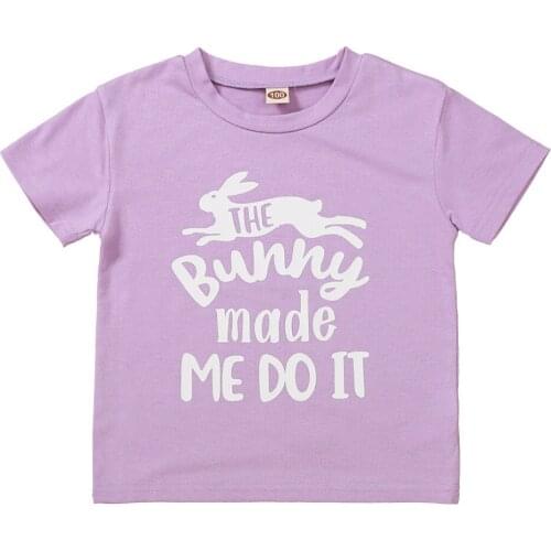 Purple Color Kids Summer T-shirt Letter Rabbit Print Kids Shirts for 2 3 4 5 6 7 Year Girls 2021 New O-neck Toddler Boys Top Tee