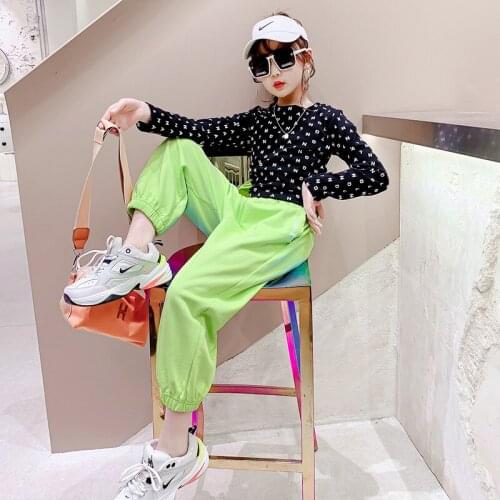 Childrens Spring Autumn Fashion Cute Boutique Sportswear Korean Little Girl Letter Two Piece Suit Teenage College Style Clothes