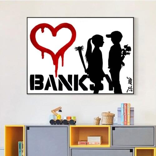 Banksy Graffiti Art Posters and Prints Girl Boy Love Street Wall Art Canvas Painting Decorative Pictures for Living Room Decor