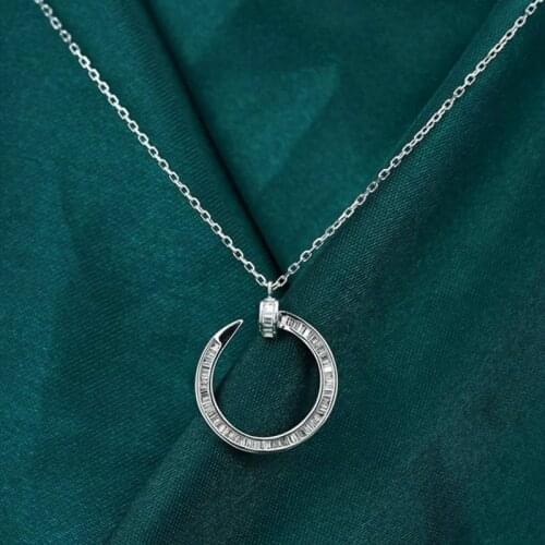Exquisite Japanese and Korean Fashion Micro-inlaid Clavicle Chain Moon Pendant Ladies Jewelry 925 Silver Necklace Sweater Chain