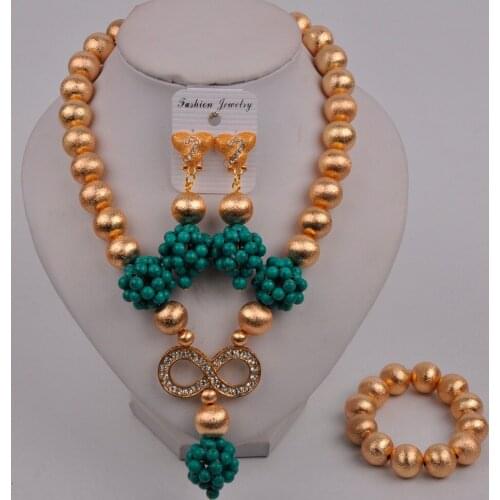 Dubai Gold Green Jewelry Set Nigerian Beads African Jewelry Set Bridal Wedding Party Jewelry Necklace