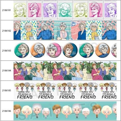 Grosgrain Ribbon Printed Golden Girl Characters 5Yards for DIY Hair Bow Handmade Material Headdress