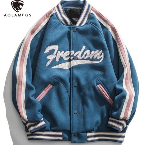 Aolamegs Hip Hop Men Jacket Letter Embroidery Baseball Autumn Coat Bomber Jackets Oversized Streetwear Harajuku Mens jacket