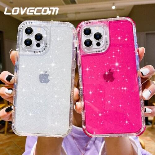 LOVECOM Fluorescent Color Bling Shockproof Bumper For iPhone 12 11 Pro Max XS Max XR X 7 8 Plus Case Soft IMD With Glitter Cover