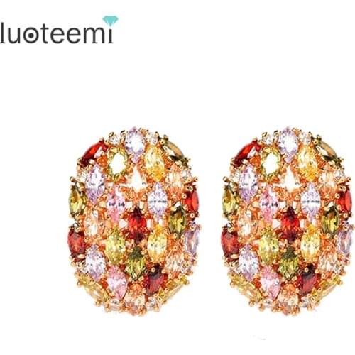 LUOTEEMI Jewelry New Multi--Color Marquise-cut AAA Cubic Zirconia Mirco Paved Egg Shape Women Fashion Earrings
