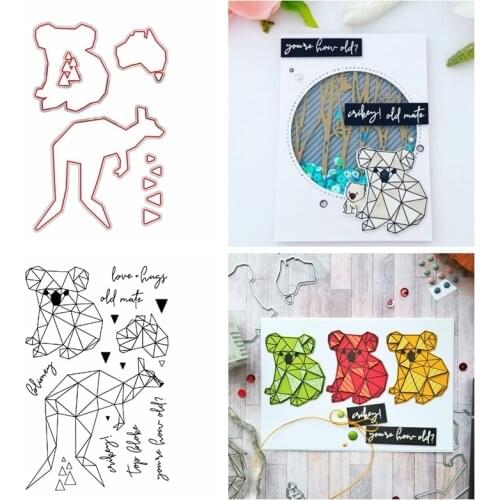 Origami Kangaroo Koala Mates Metal Cutting Dies With Clear Stamps Combos Handwriting Words For DIY Scrapbooking 2020