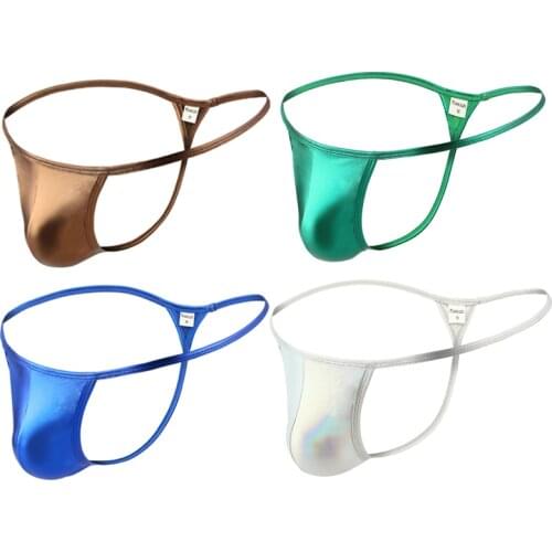 Sexy Mens Thong Underwear Faux Leather Jockstrap Ice Silk Underpants G-String Male Big Penis Ponch Panties T-back