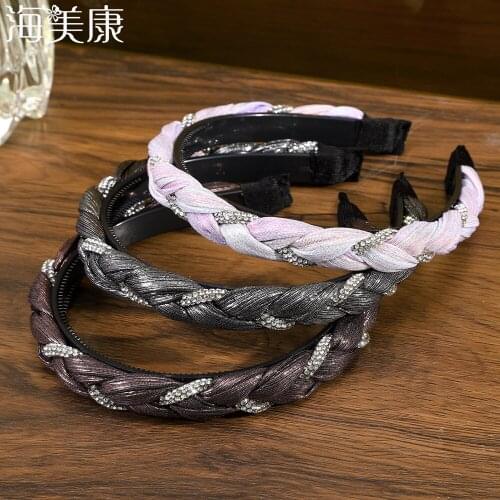 Haimeikang New Fashion Women Hairband Cross Braid Headband Shiny Crystal Hair Hoop Elastic Non-slip Headwear Hair Accessories