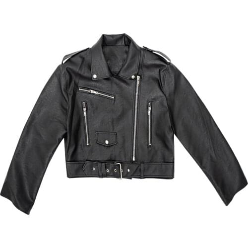 Fall 2020 new womens leather jacket lapel belt decoration short pu coat