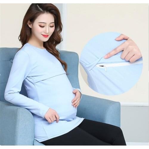 Maternity Breastfeeding Clothes Cotton Pajamas For Pregnant Women Long Sleeve Maternity Nursing Top T-Shirt Women Clothing B0116