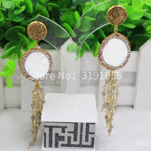 Freshwater pearl long pendant earrings shine golden new fashion elegant temperament large wholesale jewelry