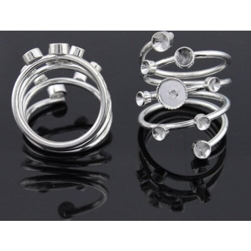 Adjustable 6mm Cabochon Base With Rhinestone Cup Screw Ring Settings Jewelry Accessories