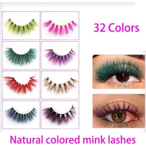 32 Colors 3D 6D False Colored Eyelashes Natural Real Mink Fluffy Style Eye Lash Extension Makeup Cosplay Colorful Eyelash