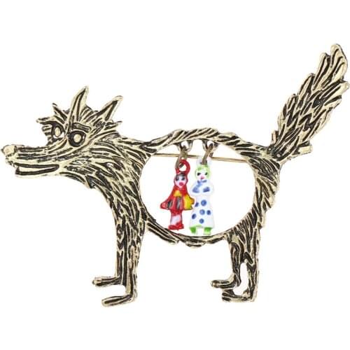 Retro Hollow Wolf Little Red Riding Hood Brooch Pin Collar Jewelry Clothes Decor punk