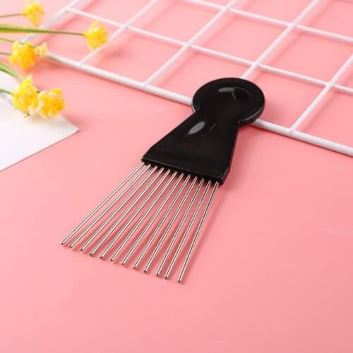 Wide Metal Teeth Salon Comb Afro Hair Style Pick Comb Anti-slip Handle Insert Detangle Hairbrush Hairdressing Styling Tools