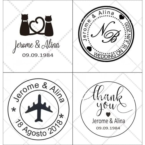 Customized wedding Seal Photosensitive Diy ink self-inking stamp rubber round for scrapbooking W31-W40