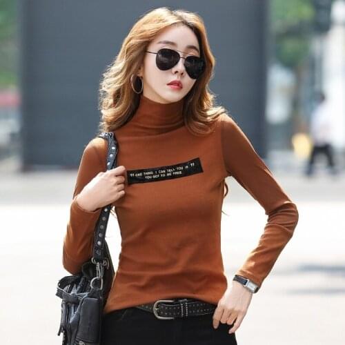 Turtleneck T shirt Women Stitching Mesh Tee shirt Long Sleeve Top Autumn Female T-shirt Plus Size
