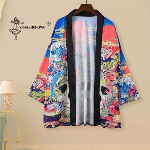 Yukata Women Japanese Kimono Traditional Cardigan Summer Carp Print Loose Shirt Casual Coat Kimono Femme Kimonos Cosplay Costume