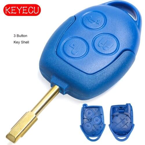 Keyecu Replace Remote Key Shell Case FOB 3 Button for Ford Transit FO21 Blade Blue