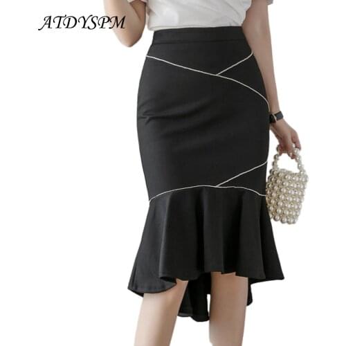 Women Mermaid Skirts Fashion Stitching High Waist Package Hip Skirts Office Lady Stretch Ruffles Party Skirts Plus Size S-5XL