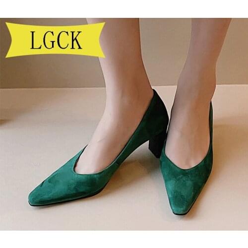 Plus Size 34-43 Fashion Genuine Leather Ladies Pumps Sexy Pointed Toe Slip-On Shoes Handmade Office 6 Cm High Heel Women Pumps