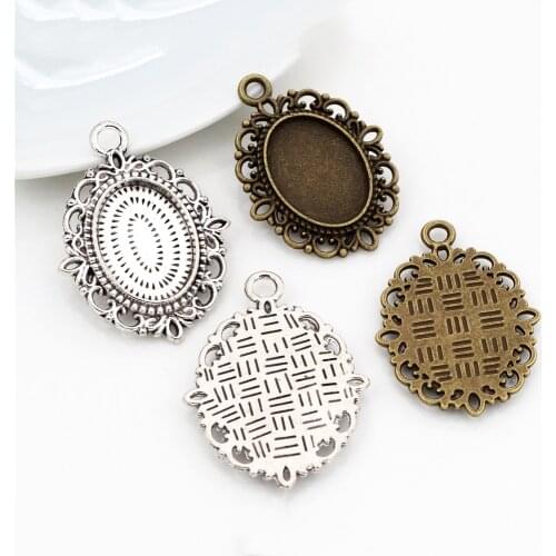 10pcs 13x18mm Inner Size Antique Silver Plated And Bronze Simple Style Cameo Cabochon Base Setting Pendant necklace findings