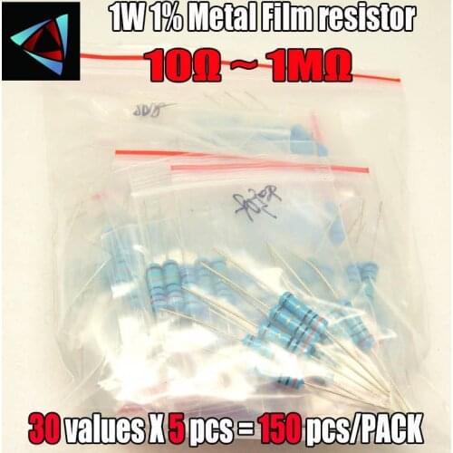 150pcs 1% 1W 30Values*5pcs=150pcs 10Ohm ~1M Metal Film Resistor Assorted Kit