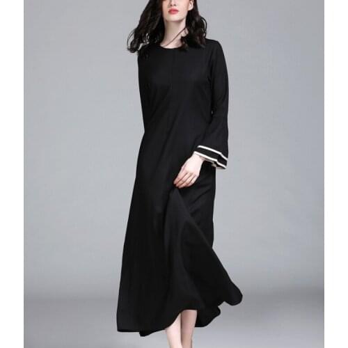 2021 New Muslim Womens Dress Arab Womens Robe Islamic Girls Middle East Clothes Spring, summer and Autumn Long Skirt Black