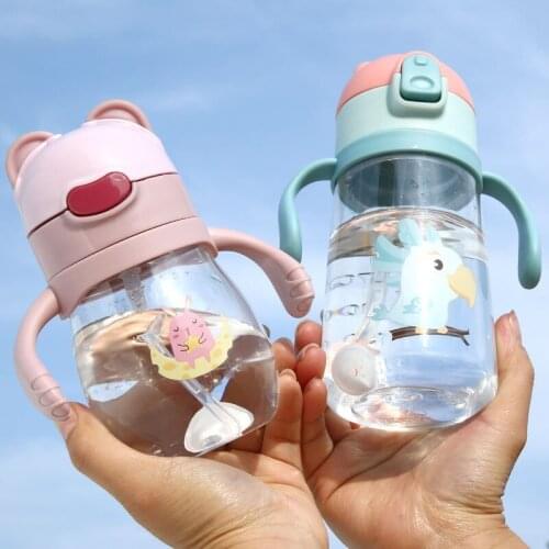 270ml Suction Non Toxic Leakproof Milk Babies Cups Training PP Portable Straw Wide Mouth Water Feeding Bottle With Handles