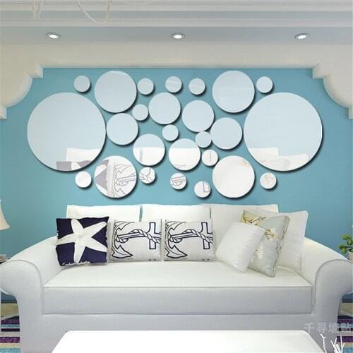 30 circles of TV wall stickers with three-dimensional detachable mirror wall stickers on the wall