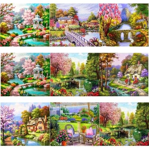 New 5D DIY Diamond Painting Full Square Round Drill Village Scenery Cross Stitch Flower Diamond Embroidery Crafts Art Home Decor