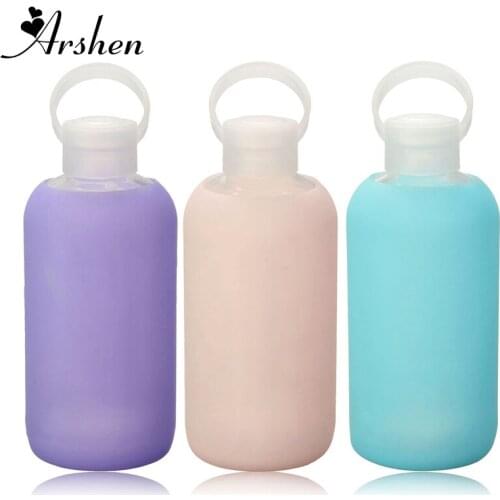 Arshen New Fashion Colorful 500mL Glass Water Bottle Glass Beautiful Gift Women Water Bottles with Protective Silicon Case Tour