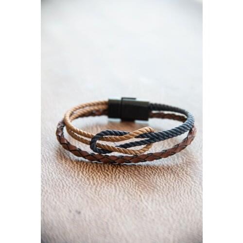 Thin Rope Genuine Leather-Three Rows-Fine Mesh Bracelet