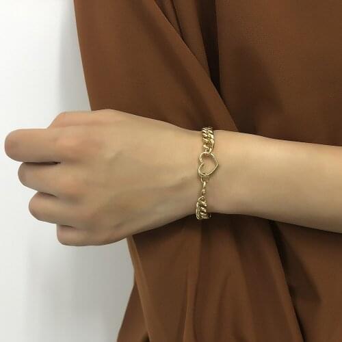New Trendy Bohemain Gold Metal Link Chain Chunky Bracelets Bangles Heart Pendant Pulsera for Women Girls Party Jewelry Gift