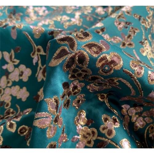 CF992 High-quality Metallic Flowers Jacquard Green Blue Brocade Fabric/Womens Clothing Fabric/Home Textiles/DIY Sewing Material