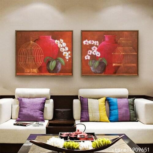 Cotton no frame pastoral still life red vase flowers canvas printings oil painting printed on cotton wall art decoration picture