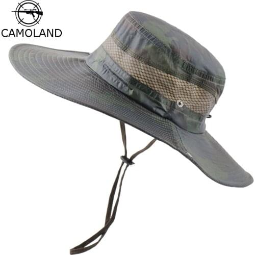 CAMOLAND Summer UV Protection Sun Hats Women Men Camouflage Bucket Hat Military Army Hiking Caps Outdoor Male Fishing Hats