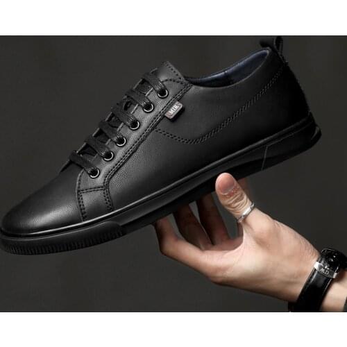 Mens Casual Shoes Luxury Black Genuine Leather Flats Male Fashion Sneakers Designer Shoes Men Handmade Skateboard Leisure Shoes