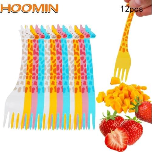 HOOMIN 12pcs/set Tableware Kitchen Tool Gadgets Fruit Snack Toothpick Cartoon Giraffe Shape Food Picks Salad Desert Forks