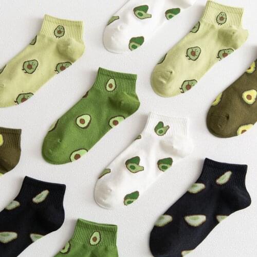 Cartoon Boat Socks Fruit Avocado Socks Happy Green Color Kawaii Cotton Ankle Funny Unisex Casual Fashion Women Socks Print 35-40