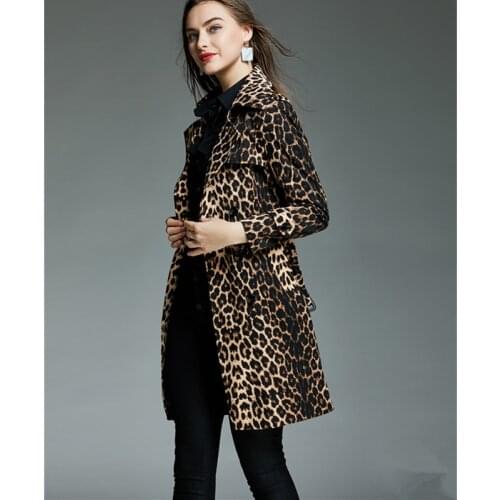 2021 Autumn New Trench Coat For Women Long Sleeve Leopard Double-breasted Long Windbreaker Fashion Plus Size Slim Women Overcoat