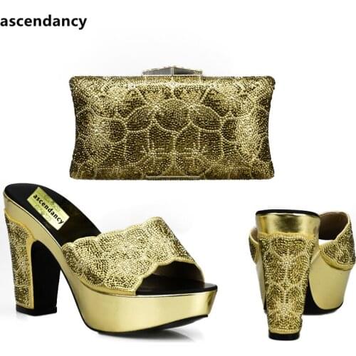 New Arrival Gold Italian Shoes Bag Set Matching Shoes and Bag Set In Heels Italian Shoes and Bags To Match Shoes with Bag Set