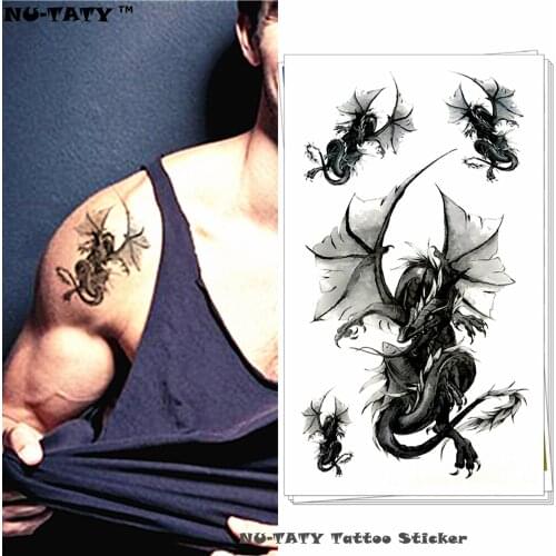 Nu-TATY Black Doom Dragon Temporary Tattoo Body Art Flash Tattoo Stickers 17*10cm Waterproof Fake Tatoo Car Styling Wall Sticker