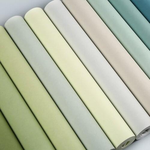 Long Fiber Wallpaper Modern Simple Bedroom Living Room Green Color Fresh Non-Woven Wallpaper