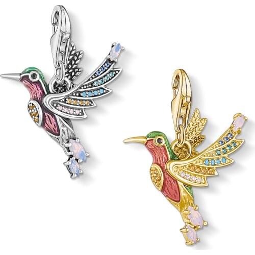 Charm Pendant Hummingbird Colourful Lucky 925 Sterling Silver Jewelry Fit Bracelet Necklace Collares 2021 Summer Brand New Gifts