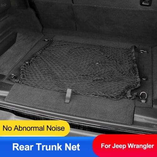 QHCP Car Rear Trunk Net Storage Luggage Mesh Cargo Organizer Bag Stowing Tidying Polypropylene Stretch Hook For Wrangler 18-21