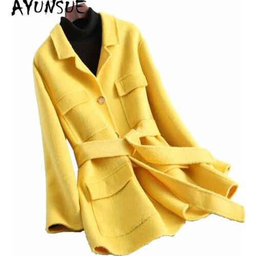 AYUNSUE 2020 Autumn Winter Korean 90% Wool Casual Womens Coats Double Side Wool Coat Female Elegant Casaco Feminino 20213
