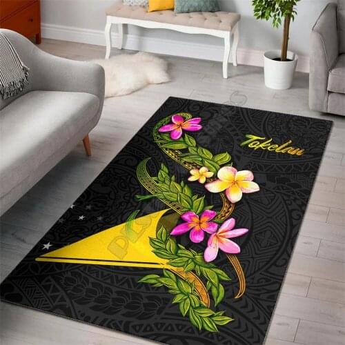 Tokelau Polynesian Area Rug Plumeria Tribal Floor Mat Rug Non-slip Mat Dining Room Living Room Soft Bedroom Carpet