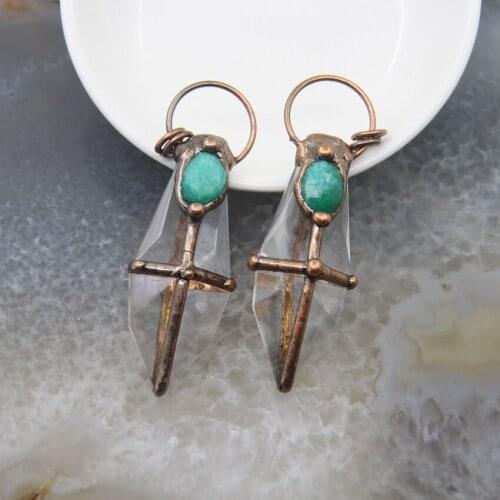 Polished White Clear Piezoelectric Crystals Pendants Inlay Natural Amazonite Vintage Glass Charms Necklace DIY Jewelry Crafts