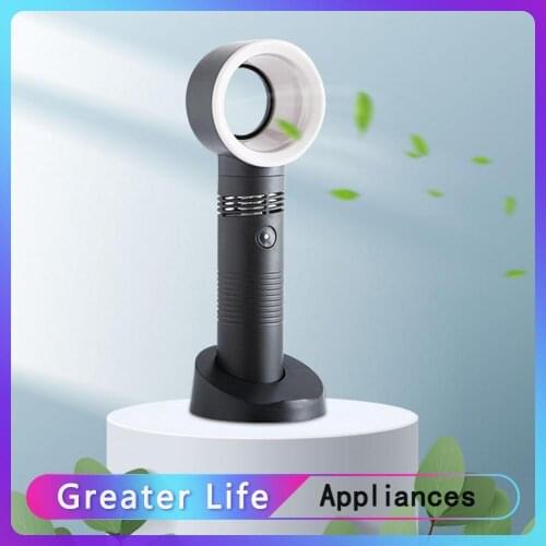 Portable Bladeless Fan Handheld Desktop Summer Mini Ultra-Quiet Air Cooler USB Electric Fan Remote Control Timing Function